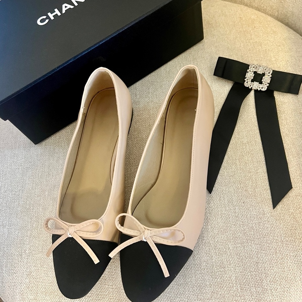 Cap Toe Black and Cream Ballet Flats